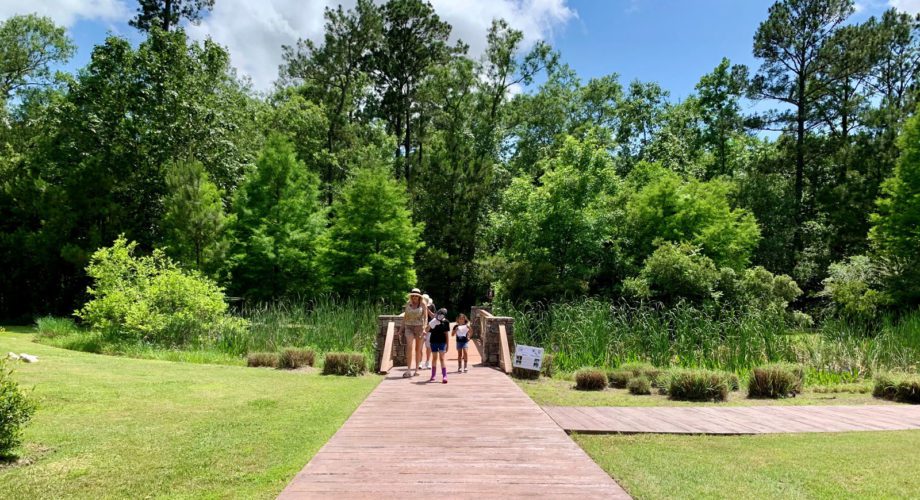 family walking boardwalk