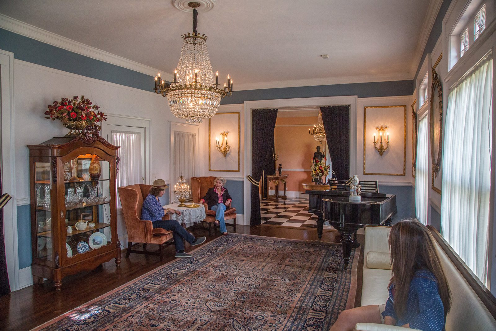 vast l;iving room inside the pompeiian villa in port arthur texas