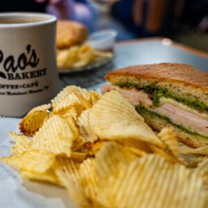 Rao's Bakery in Nederland TX Pesto turkey panini and chips
