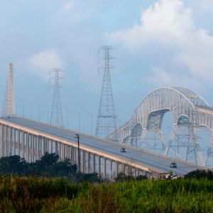 ground image of veteran's memorial bridge and the rainbow bridge in port arthur texas