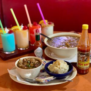 gumbo and a colorful drink flight at tia juanitas in port arthur