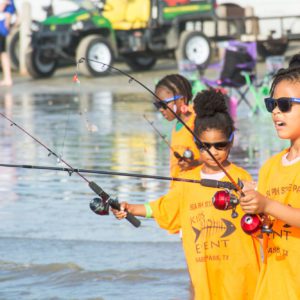kids shore fishing at Sea Rim State Park