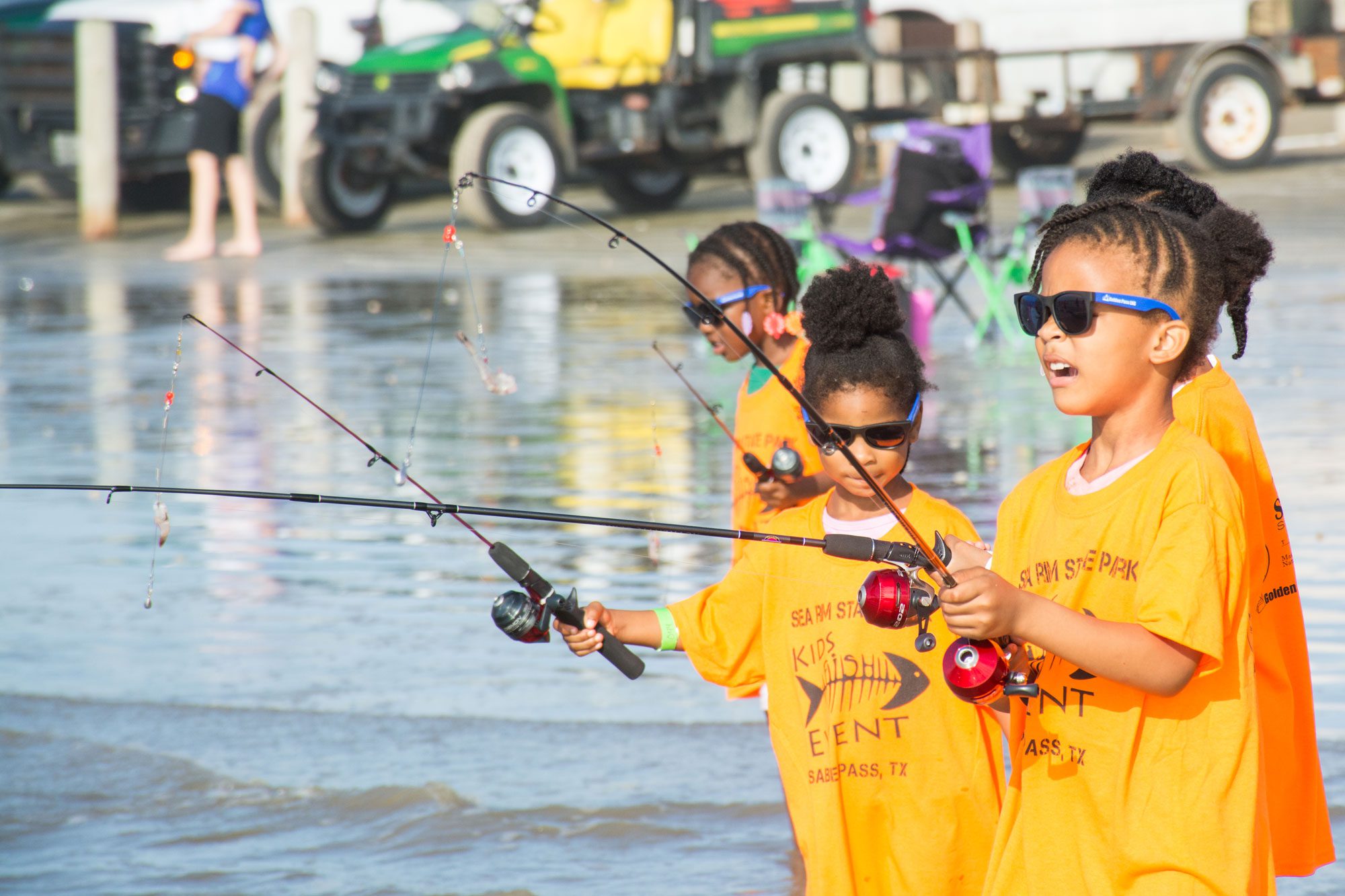 kids shore fishing at Sea Rim State Park