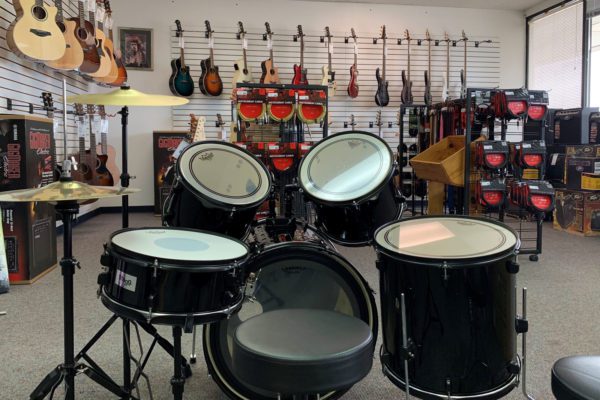 drums and guitar display