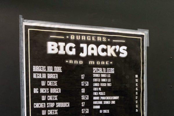 Big Jack's burger menu