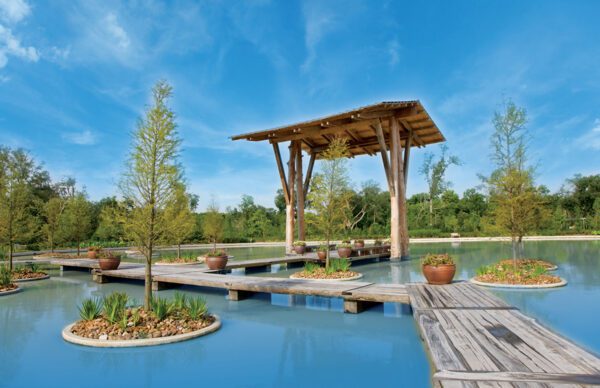 cypress pond and cover at shangri la botanical gardens