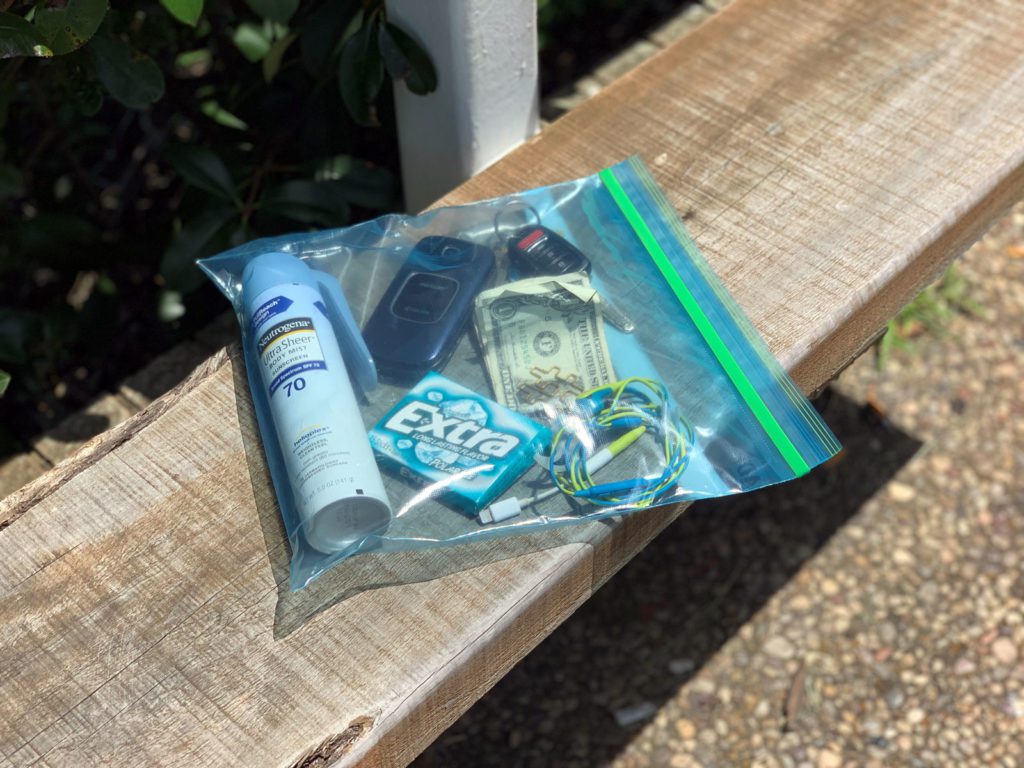 gallon sized ziploc bag filled with items
