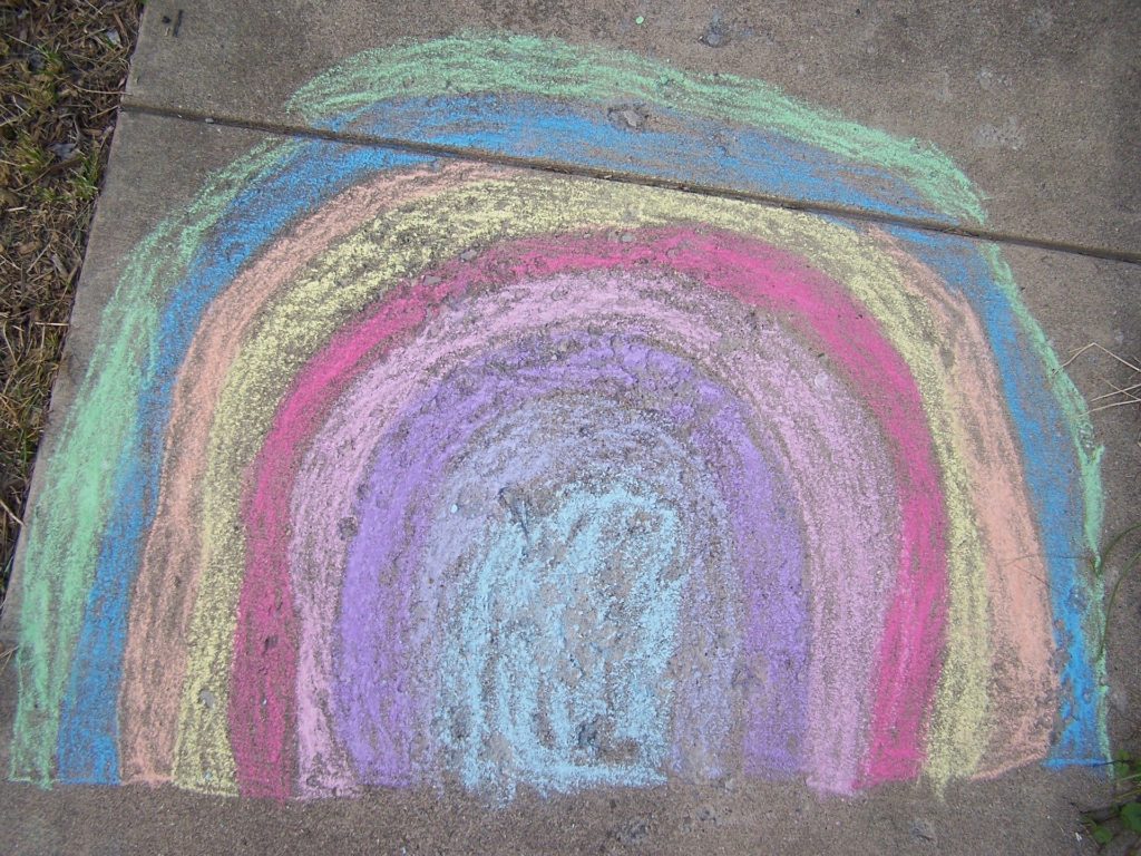 Rainbow on sidewalk with chalk