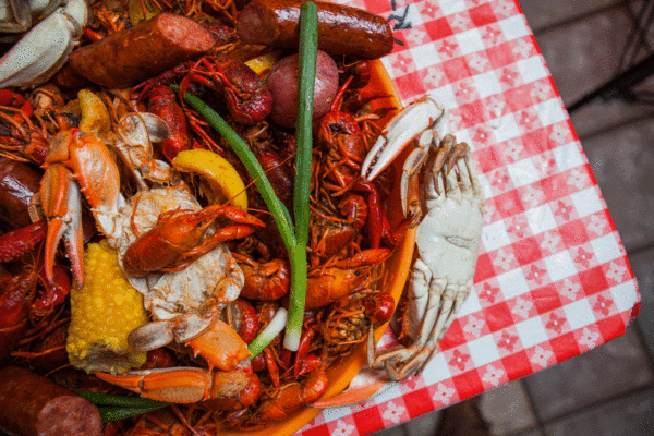 platter of fresh seafood and crawfish in port arthur, texas