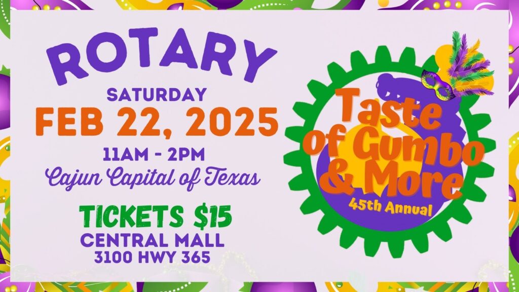 flyer promoting rotary taste of gumbo in 2025 in port arthur texas