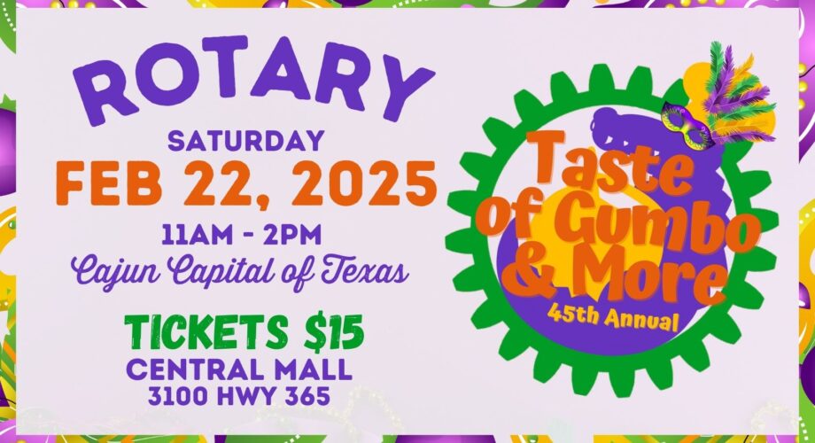 flyer promoting rotary taste of gumbo in 2025 in port arthur texas