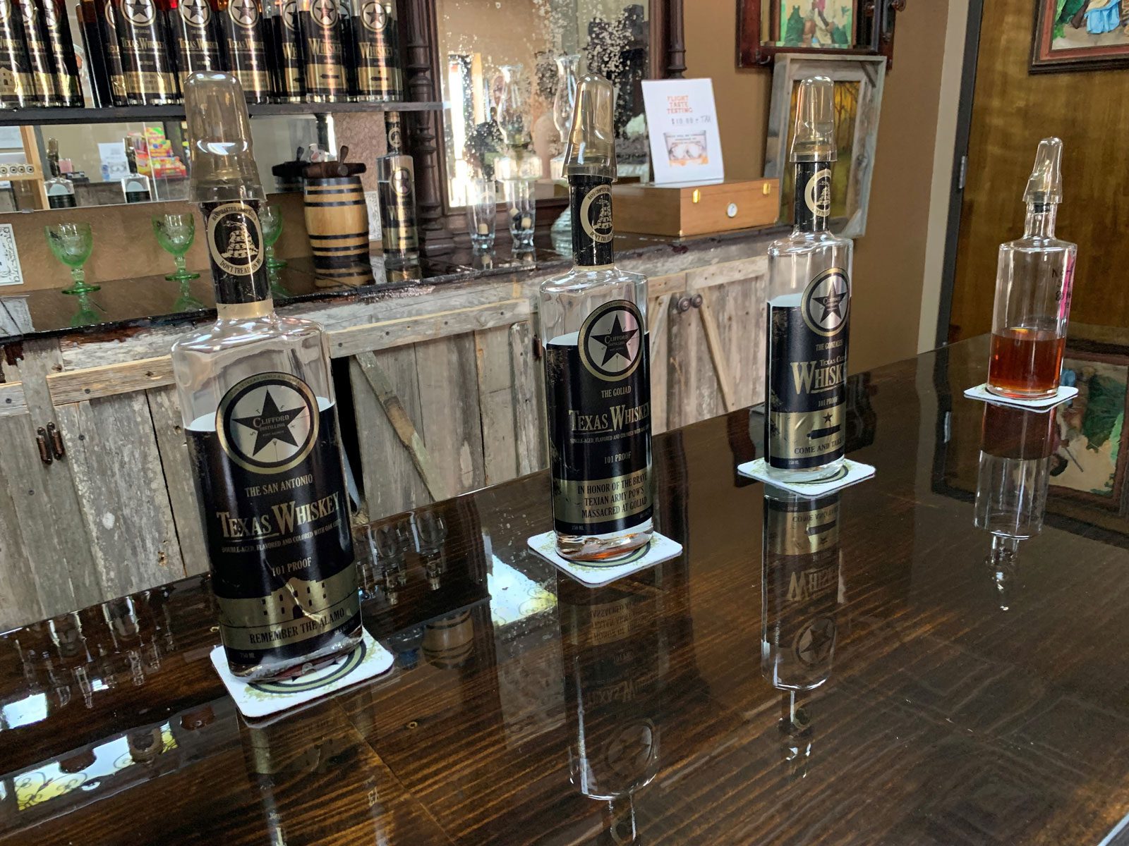 Clifford Distilling bottles in tasting room, Port Arthur