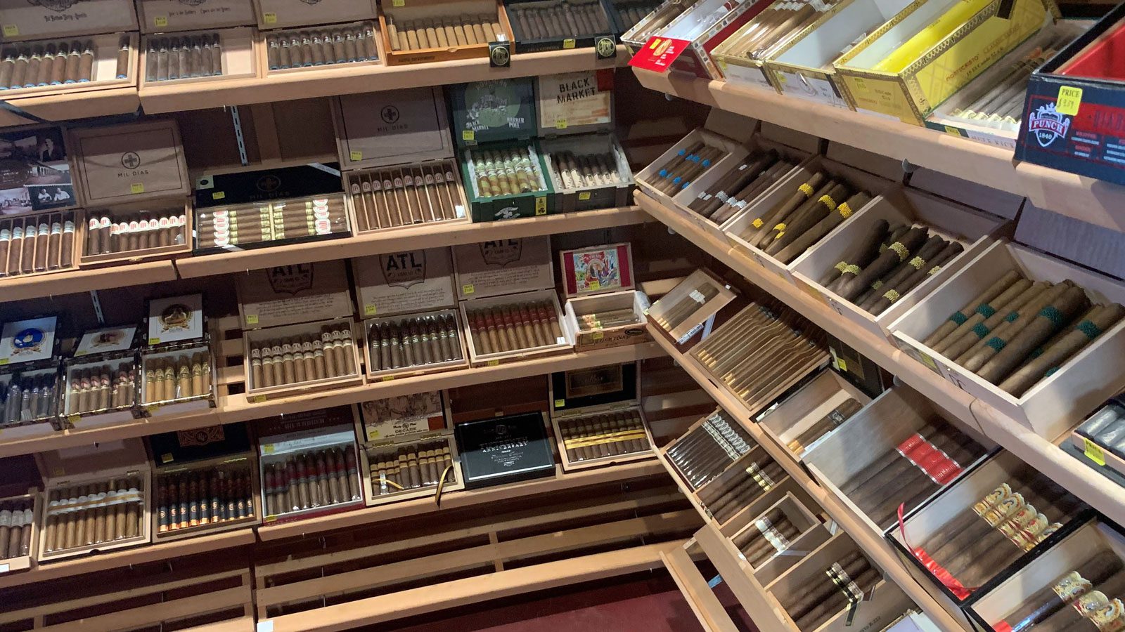 shelves of cigars in a humidor in port arthur texas