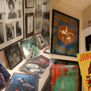 montage of janis joplin historical items at the museum of the gulf coast in port arthur texas