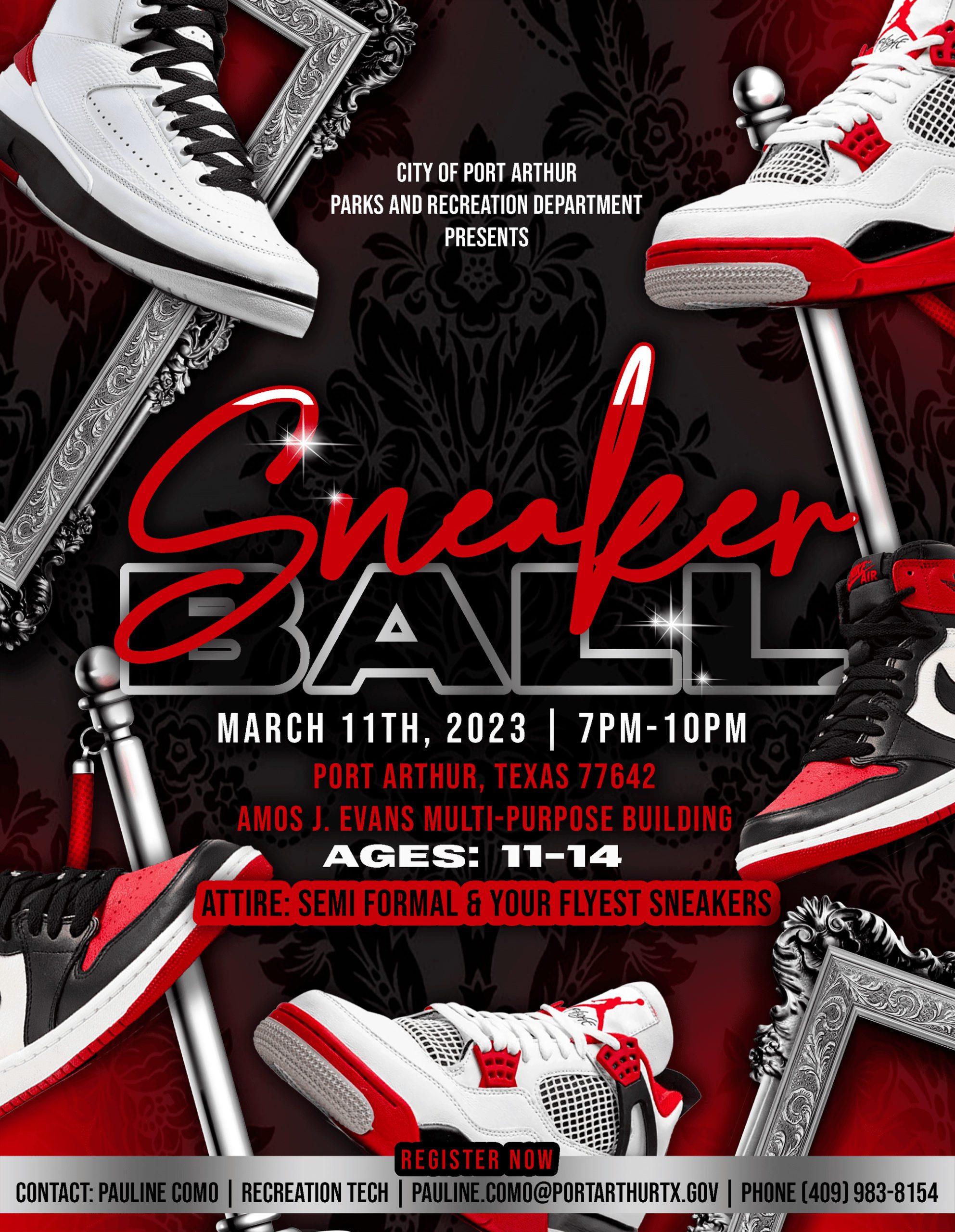 Sneaker Ball flyer for an event in Port Arthur Texas