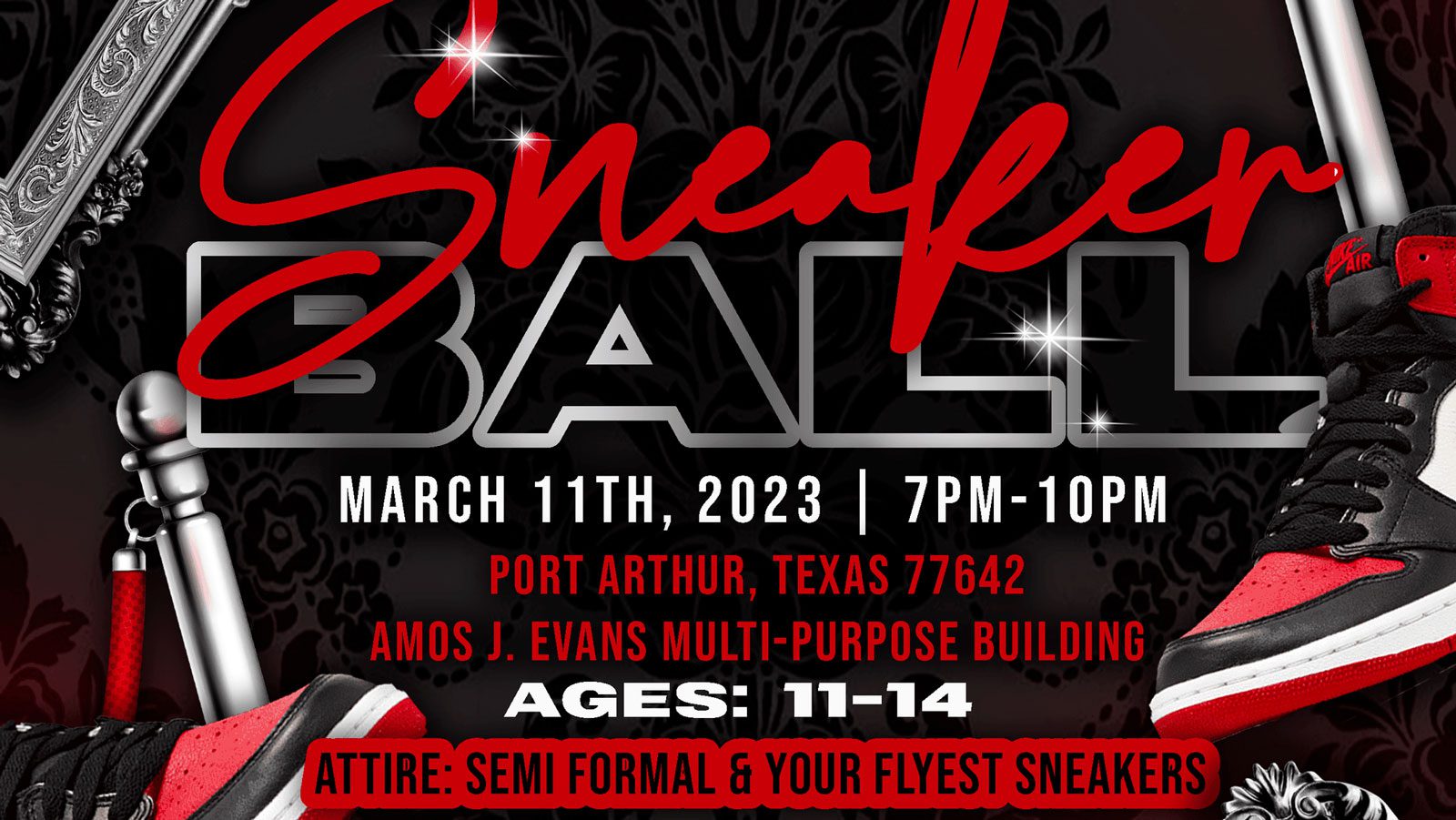 sneaker ball flyer for an event in port arther texas