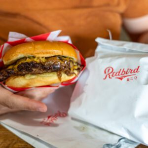 Red Bird BBQ in Port Neches TX smash burger with grilled onions