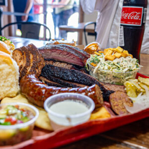 Redbird BBQ in Port Neches TX meat sampler with a la carte sides