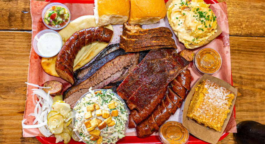 Redbird BBQ in Port Neches TX meat sampler with a la carte sides