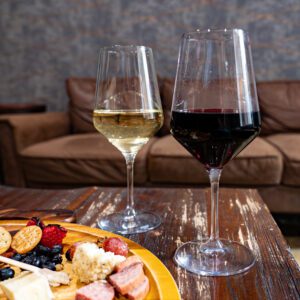 Meridian Wine Bar in Port Neches TX two wine glasses and charcuterie