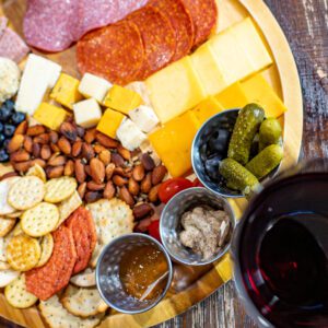 Meridian Wine Bar in Port Neches TX red wine glass and charcuterie