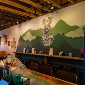 logo wall at Buckstin Brewing in Nederland TX