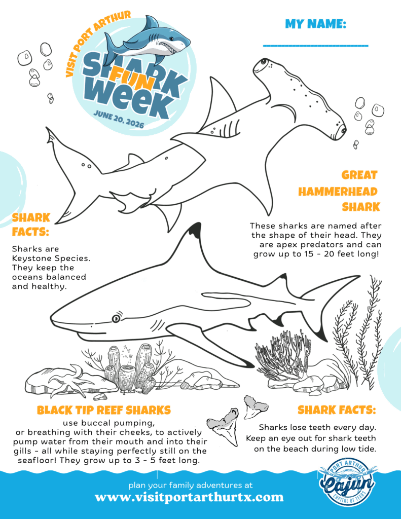 shark color page by visit port arthur tx in celebration of shark week in port arthur texas