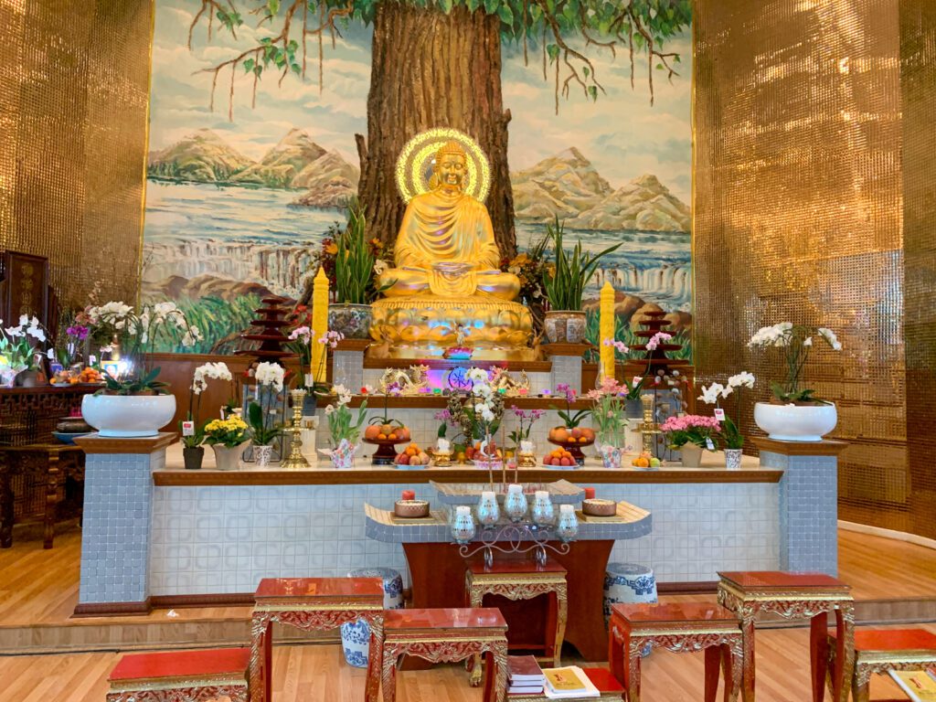 temple altar inside buu mon buddhist temple in port arthur texas
