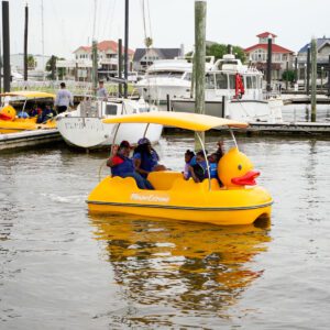 family on a rentable boat on pleasure island in port arthur texas