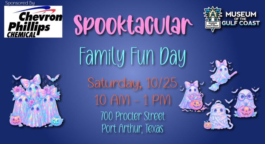 Museum of the Gulf Coast Spooktacular family fund day flyer with ghosts