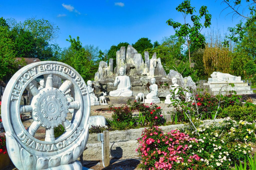 tropical gardens at buu mon buddhist temple in port arthur texas