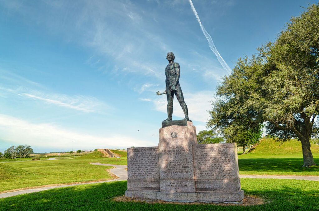 statue at sabine pass battleground state historic site in port arthur texas