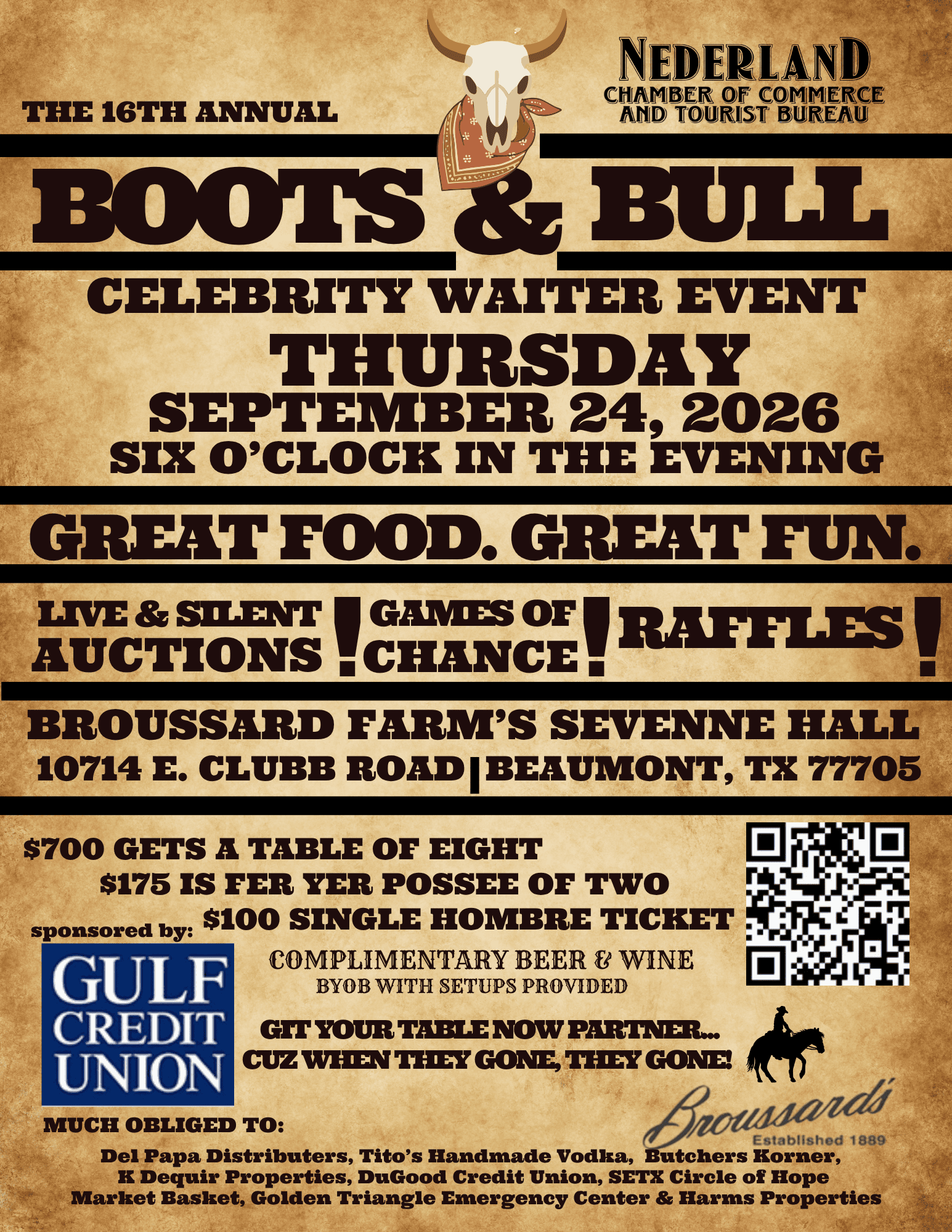 Boots & Bull Nederland Chamber Celebrity Waiter Event poster 2026
